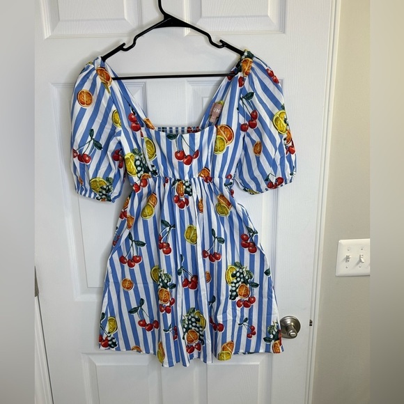 Show Me Your MuMu Dresses & Skirts - Show Me Your Mumu dress white and blue dress with fruit pattern size M mini